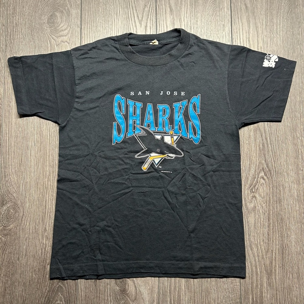 Vintage 1991 San Jose Sharks NHL Medium Shirt Screen Stars Single Stitch Black